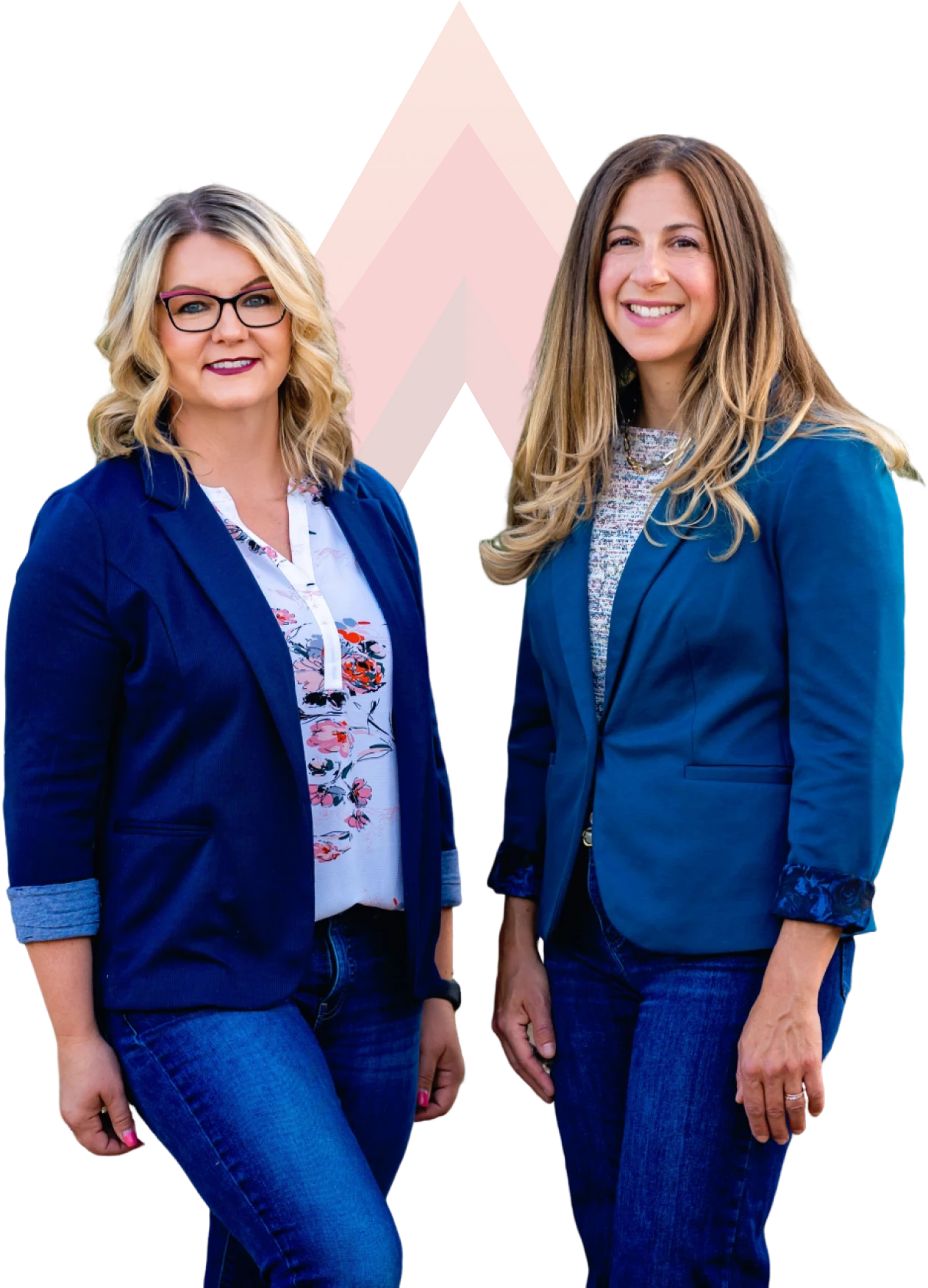 Women posing against dark background