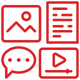 Red icons representing media types