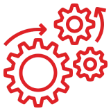 Red gears with arrows on black background